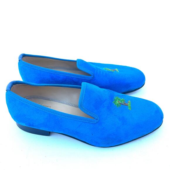 Shipton & Heneage Men’s Velvet Smoking Slippers Loafers Blue Palm Tree US 9 - Picture 1 of 9